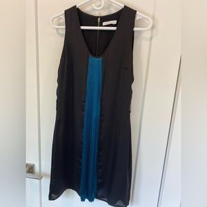 AAIKO Black & Blue Satin Mini Dress Accordion Front detail in XS